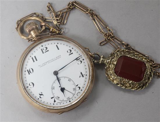 A George V 9ct gold keyless lever pocket watch, the movement signed Rolex Lever,